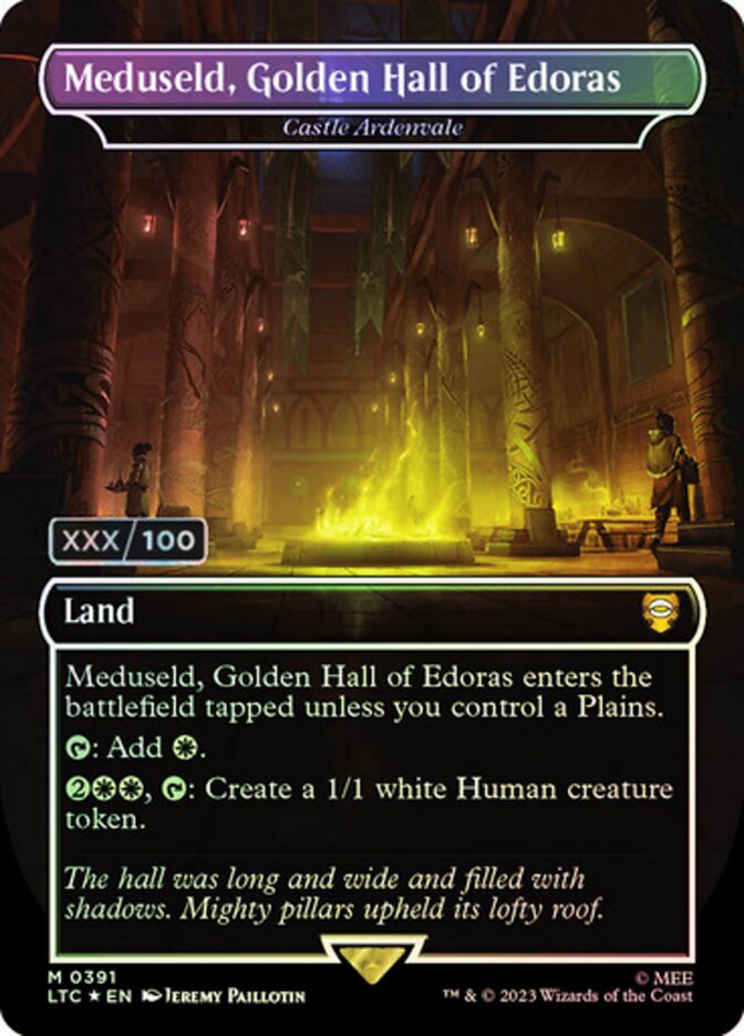 Meduseld Golden Hall of Edoras Castle Ardenvale Borderless Serial Numbered 391 (Commander: The Lord of the Rings: Tales of Middle-earth)  - Double Rainbow Foil | Good Games Modbury