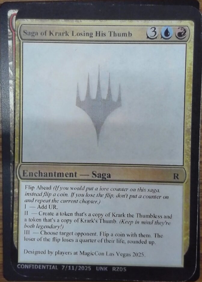 Saga of Krark Losing His Thumb RZ05m/477 (Un-Known Event Playtest Cards)  | Good Games Modbury