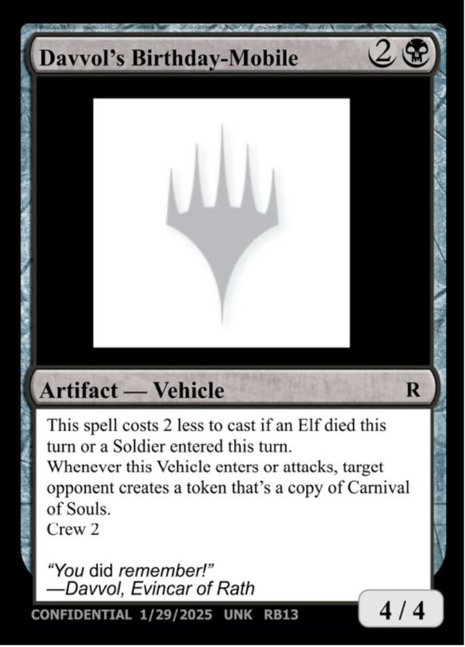 Davvol's Birthdaymobile RB13a/477 (Un-Known Event Playtest Cards)  | Good Games Modbury