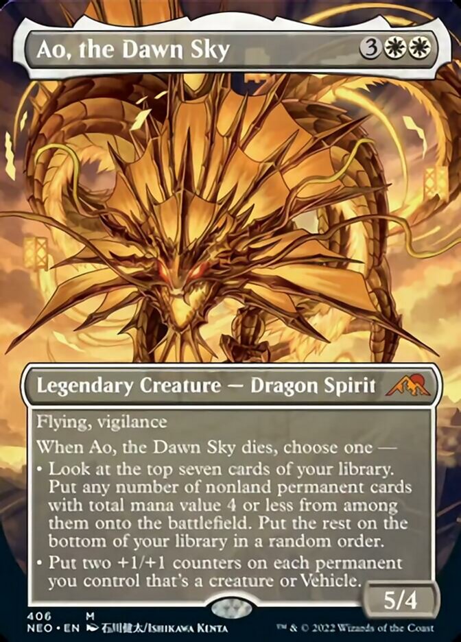 Ao, the Dawn Sky (Borderless Alternate Art) [Kamigawa: Neon Dynasty] | Good Games Modbury