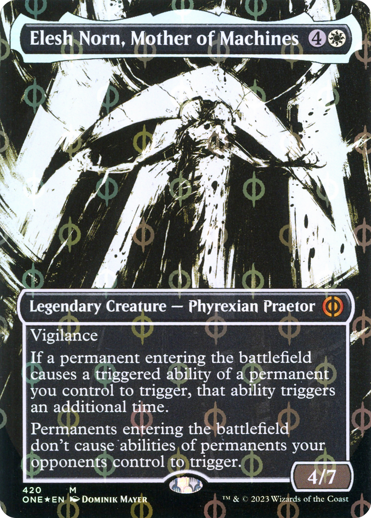 Elesh Norn, Mother of Machines (Borderless Ichor Step-and-Compleat Foil) [Phyrexia: All Will Be One] | Good Games Modbury