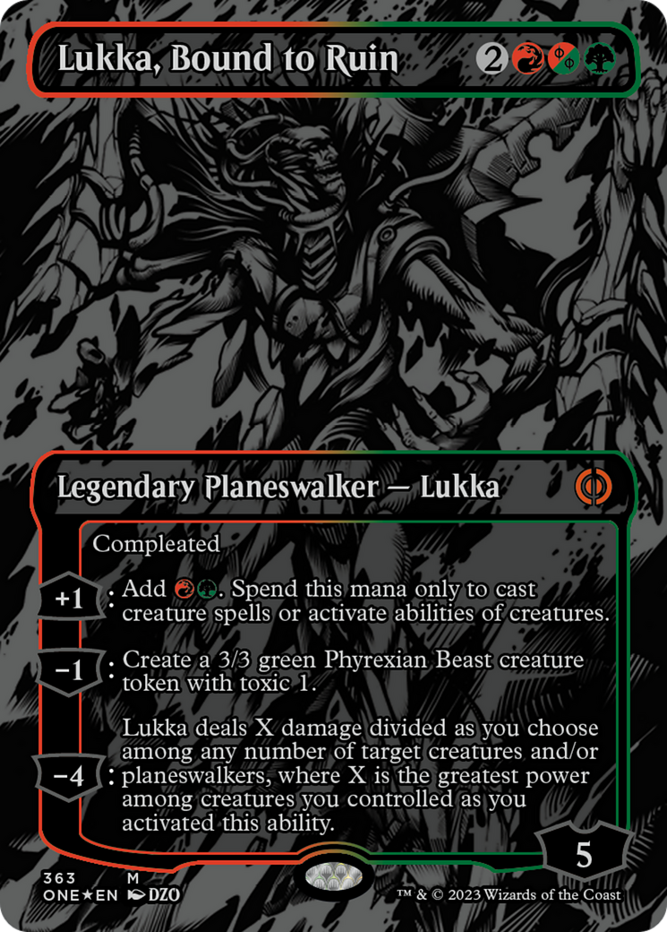 Lukka, Bound to Ruin (Oil Slick Raised Foil) [Phyrexia: All Will Be One] | Good Games Modbury