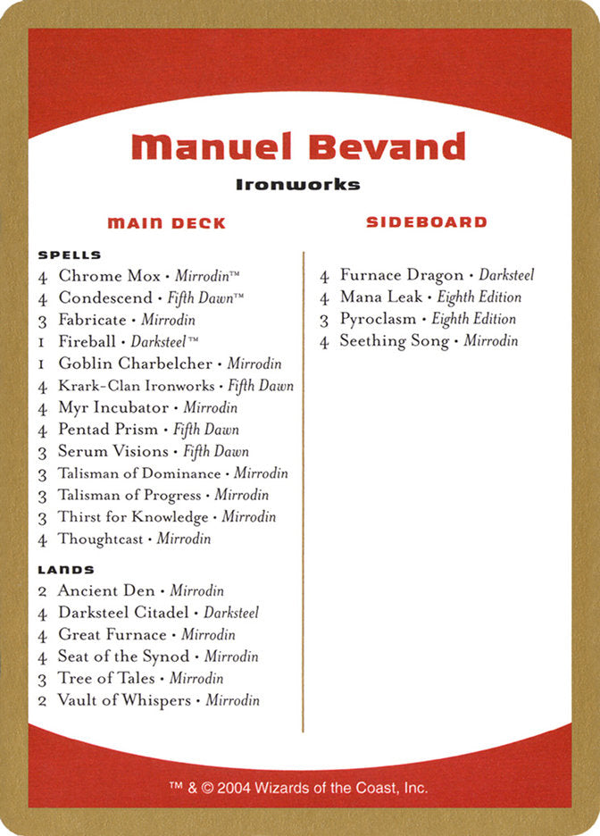Manuel Bevand Decklist [World Championship Decks 2004] | Good Games Modbury