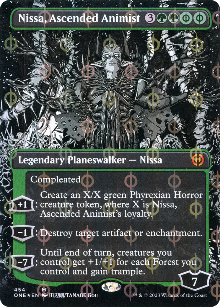 Nissa, Ascended Animist (Borderless Manga Step-and-Compleat Foil) [Phyrexia: All Will Be One] | Good Games Modbury