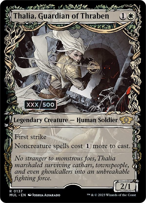 Thalia, Guardian of Thraben Serialized 137z/65 (March of the Machine: Multiverse Legends)  - Double Rainbow Foil | Good Games Modbury