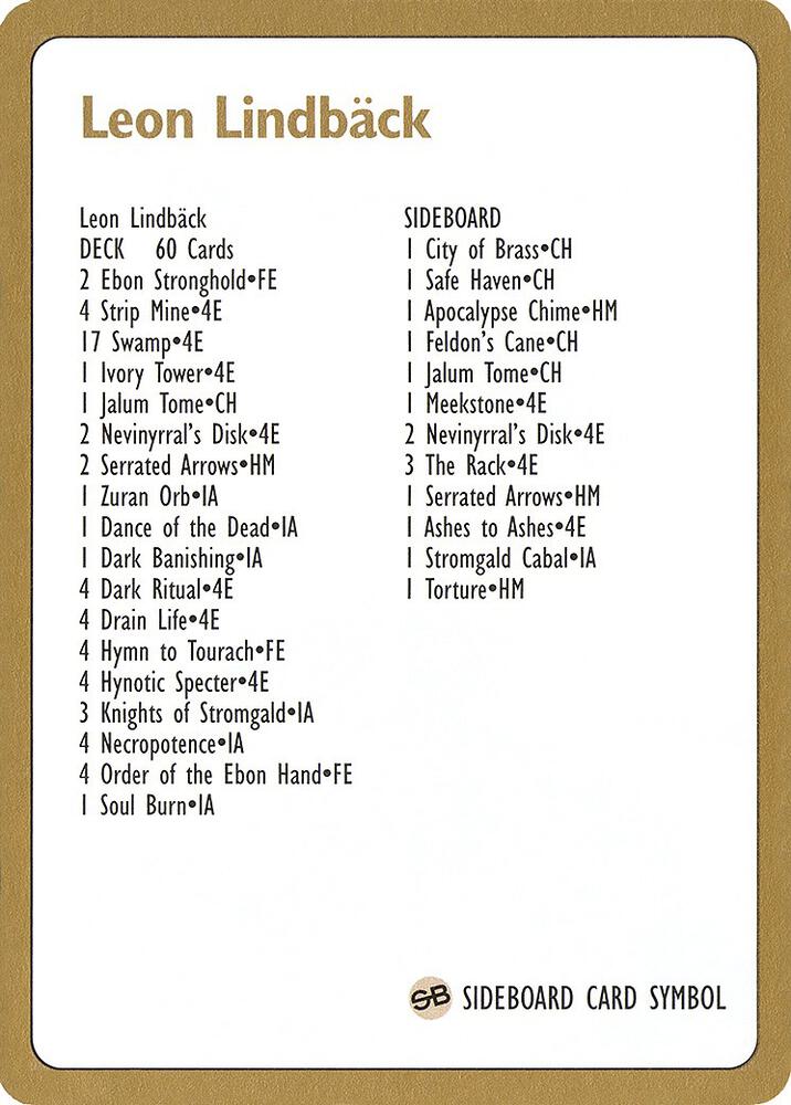 1996 Leon Lindback Decklist Card  (World Championship Decks)  | Good Games Modbury