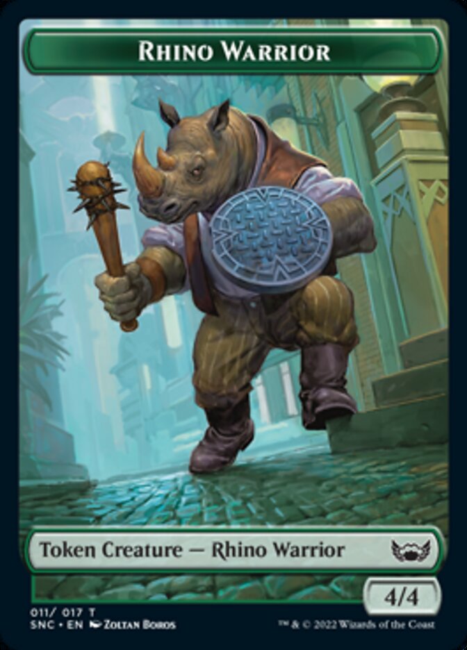 Cat // Rhino Warrior Double-Sided Token [Streets of New Capenna Tokens] | Good Games Modbury