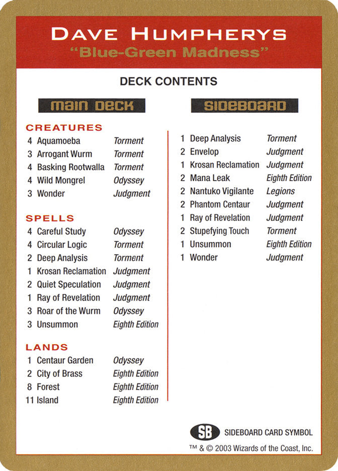 Dave Humpherys Decklist [World Championship Decks 2003] | Good Games Modbury