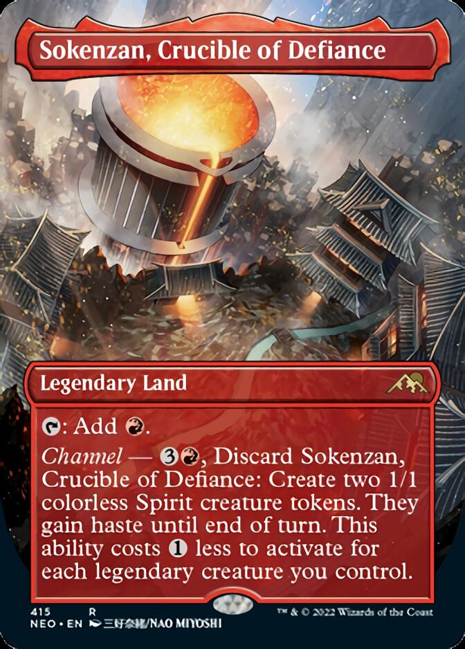 Sokenzan, Crucible of Defiance (Borderless Alternate Art) [Kamigawa: Neon Dynasty] | Good Games Modbury