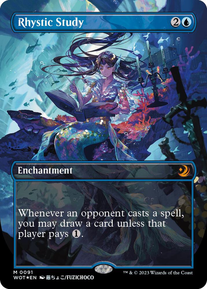 Rhystic Study 91/63 (Wilds of Eldraine: Enchanting Tales)  - Borderless Confetti Foil | Good Games Modbury