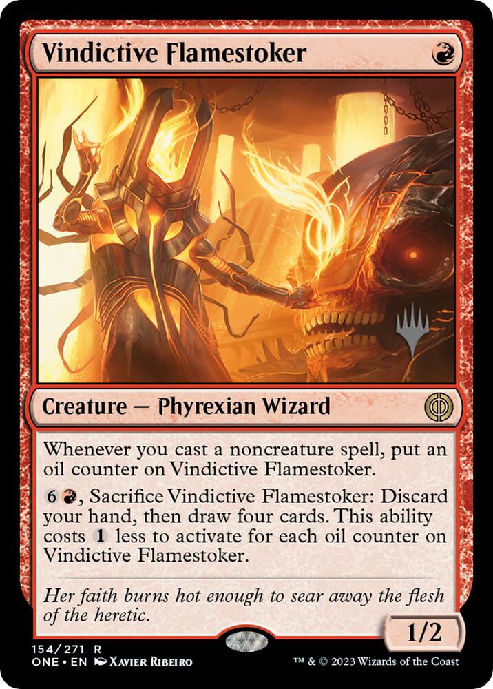 Vindictive Flamestoker 154p/160 (Promo Pack: Phyrexia: All Will Be One)  - Foil | Good Games Modbury