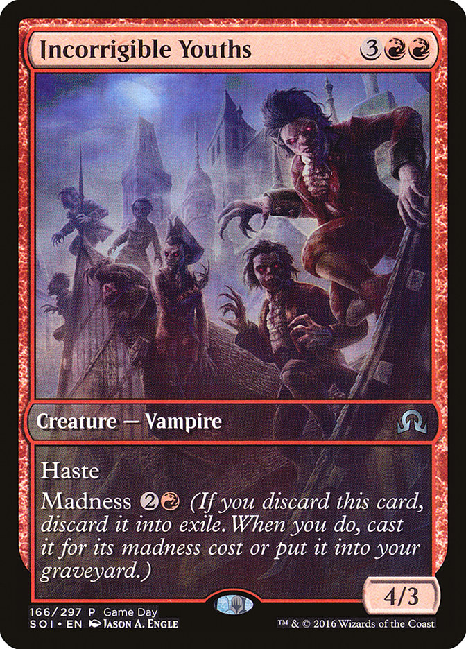 Incorrigible Youths (Game Day) (Extended Art) [Shadows over Innistrad Promos] | Good Games Modbury