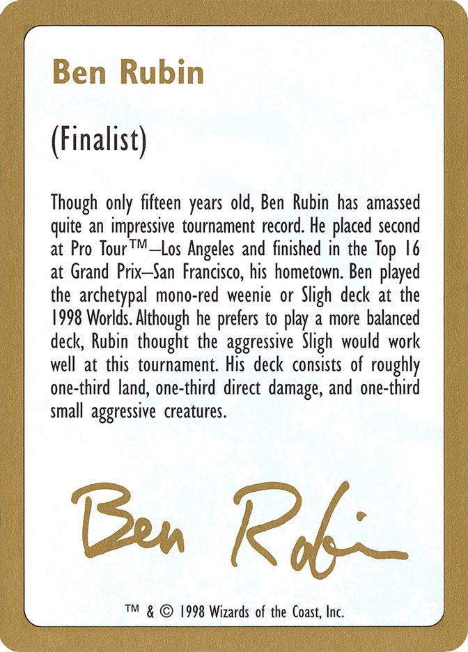 Ben Rubin Bio [World Championship Decks 1998] | Good Games Modbury