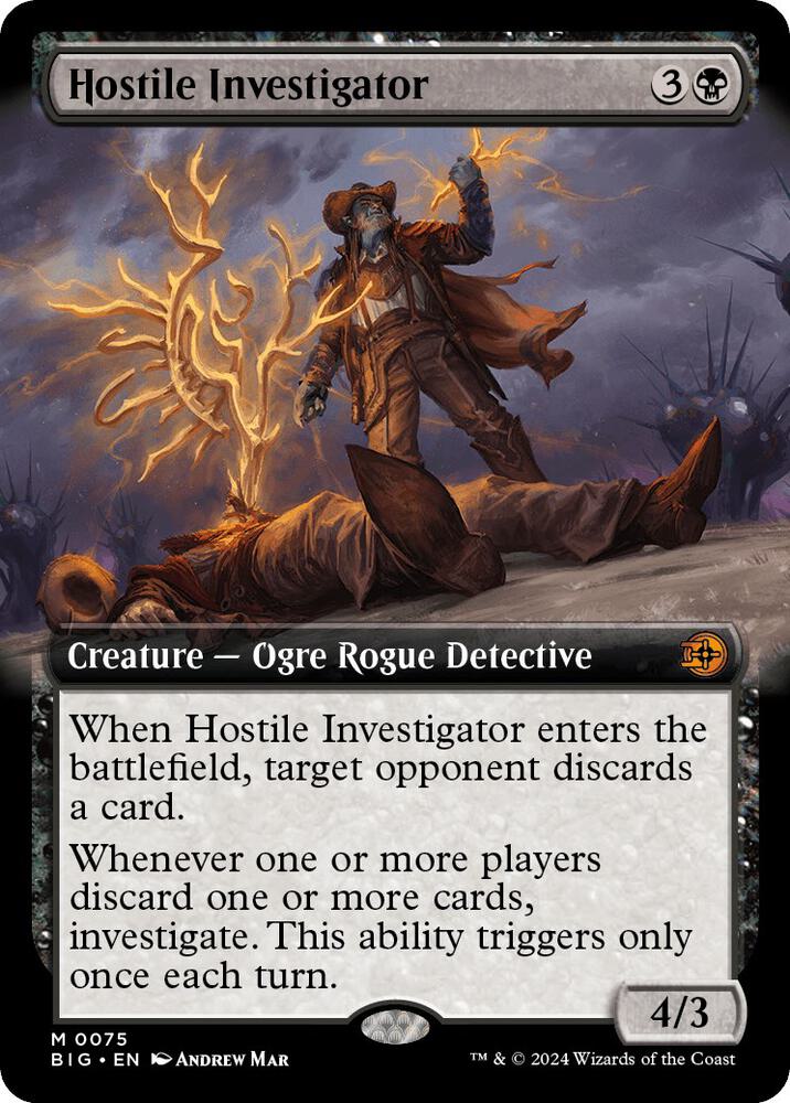 Hostile Investigator 75/30 (Outlaws of Thunder Junction: The Big Score)  - Extended Art Foil | Good Games Modbury
