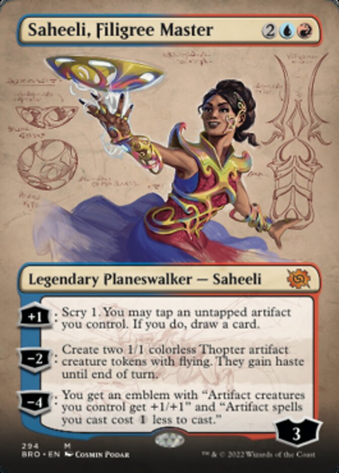 Saheeli, Filigree Master (Borderless Alternate Art) [The Brothers' War] | Good Games Modbury