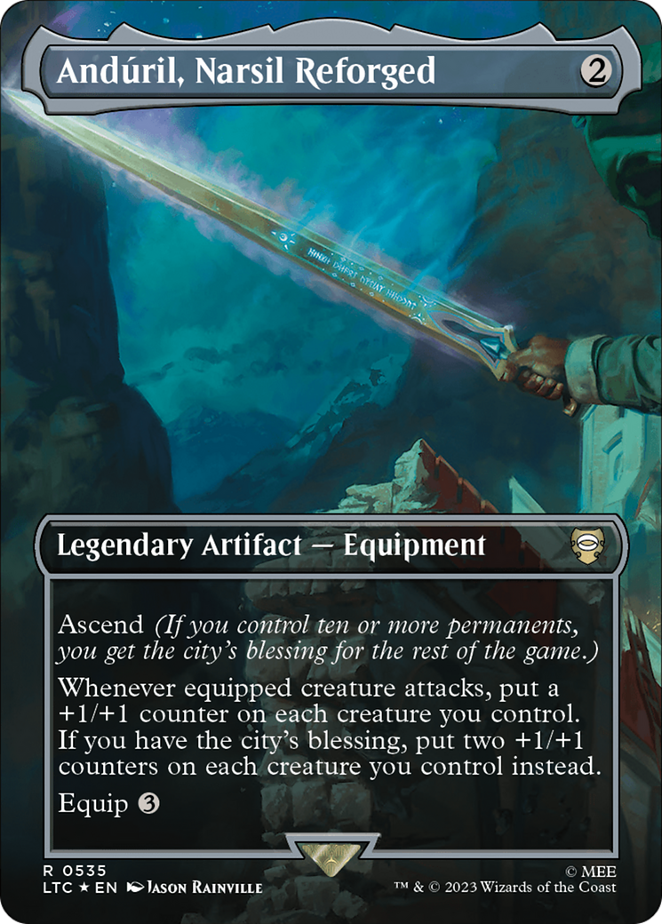 Anduril, Narsil Reforged (Borderless) (Surge Foil) [The Lord of the Rings: Tales of Middle-Earth Commander] | Good Games Modbury