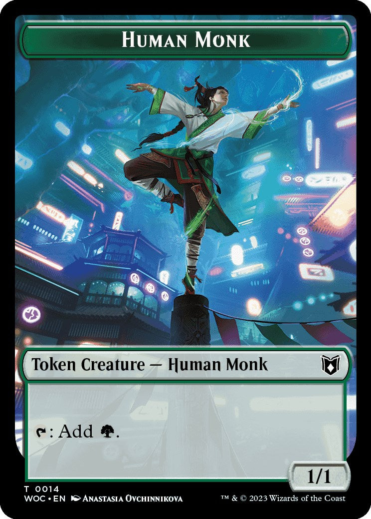 Human Monk // Saproling Double-Sided Token [Wilds of Eldraine Commander Tokens] | Good Games Modbury