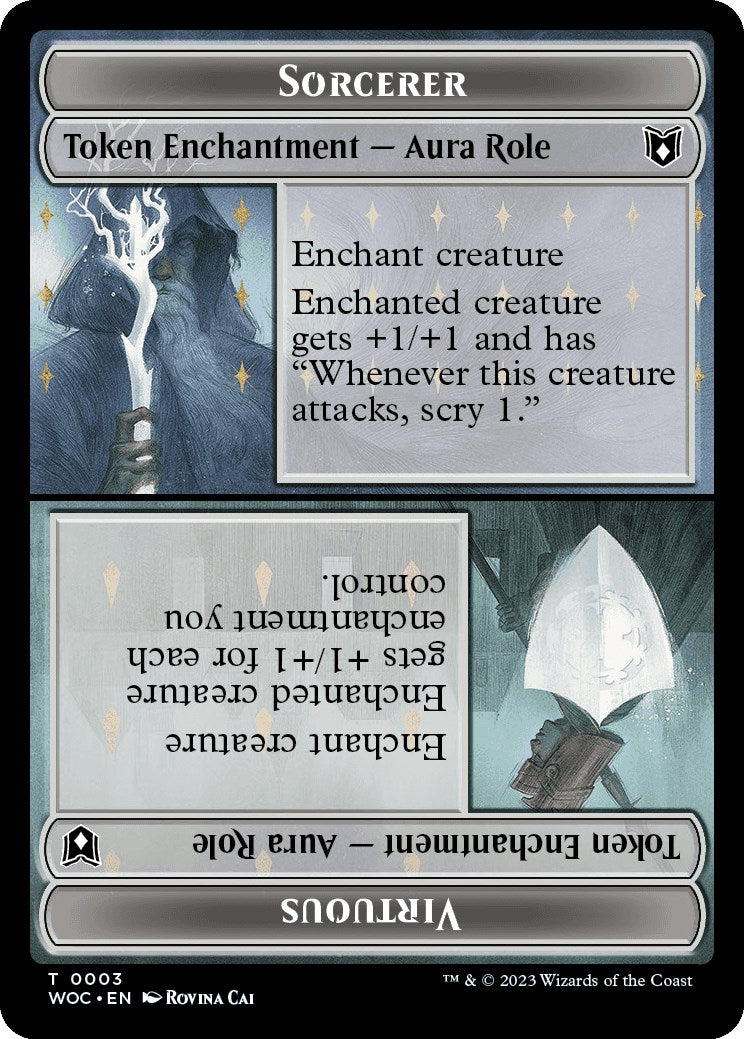 Sorcerer Role / Virtuous Role // Monster Role / Virtuous Role Double-Sided Token [Wilds of Eldraine Commander Tokens] | Good Games Modbury