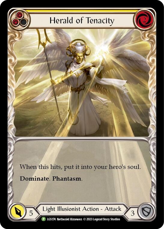 Herald of Tenacity (Yellow) [LGS174] (Promo)  Rainbow Foil | Good Games Modbury