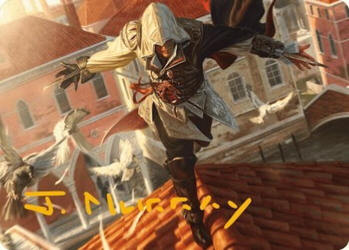 Ezio Blade of Vengeance Art Card Gold Stamped Signature 19 (Art Series: Universes Beyond: Assassin's Creed)  | Good Games Modbury