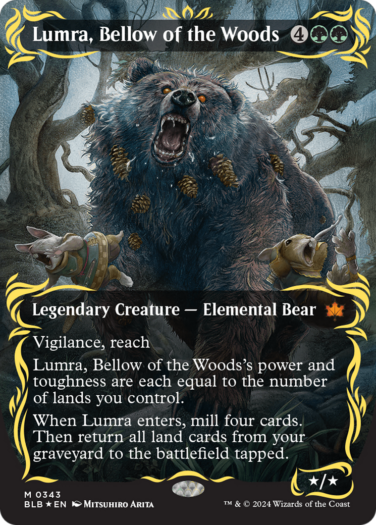 Lumra, Bellow of the Woods (Borderless) (Raised Foil) [Bloomburrow] | Good Games Modbury