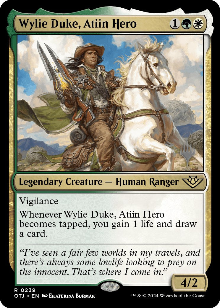 Wylie Duke, Atiin Hero (Promo Pack) [Outlaws of Thunder Junction Promos] | Good Games Modbury