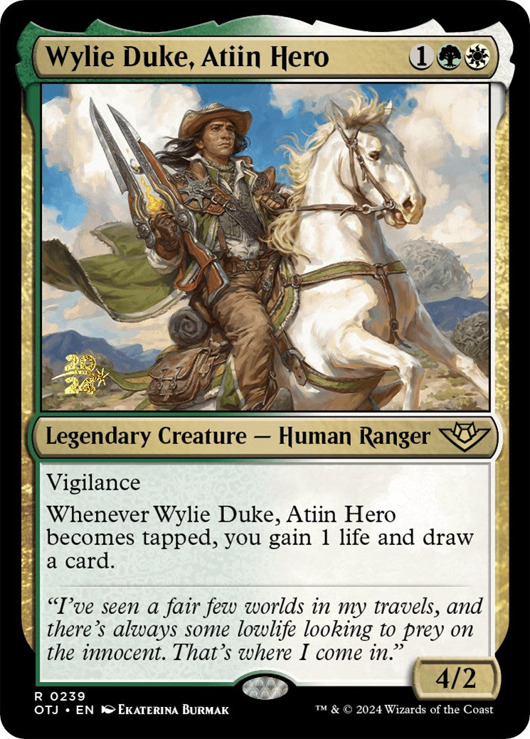 Wylie Duke, Atiin Hero [Outlaws of Thunder Junction Prerelease Promos] | Good Games Modbury