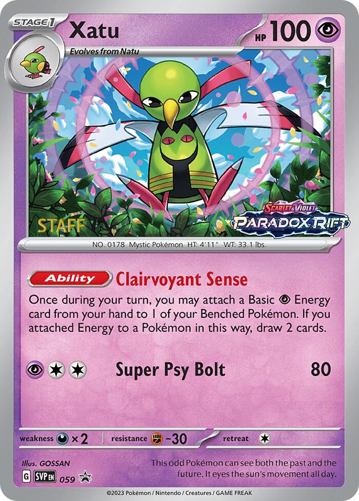 Xatu (059) (Staff Prerelease Promo) [Scarlet & Violet: Black Star Promos] | Good Games Modbury