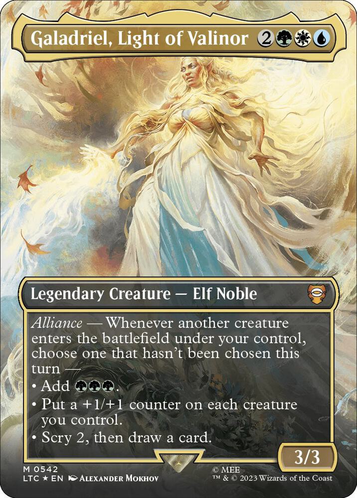 Galadriel, Light of Valinor 542/347 (Commander: The Lord of the Rings: Tales of Middle-earth)  - Borderless Surge Foil | Good Games Modbury