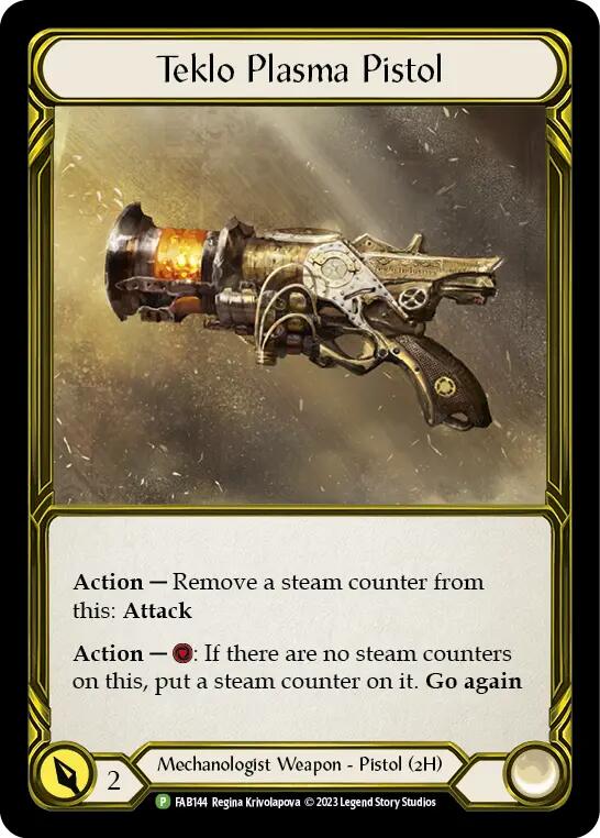 Teklo Plasma Pistol (Golden) [FAB144] (Promo)  Cold Foil | Good Games Modbury