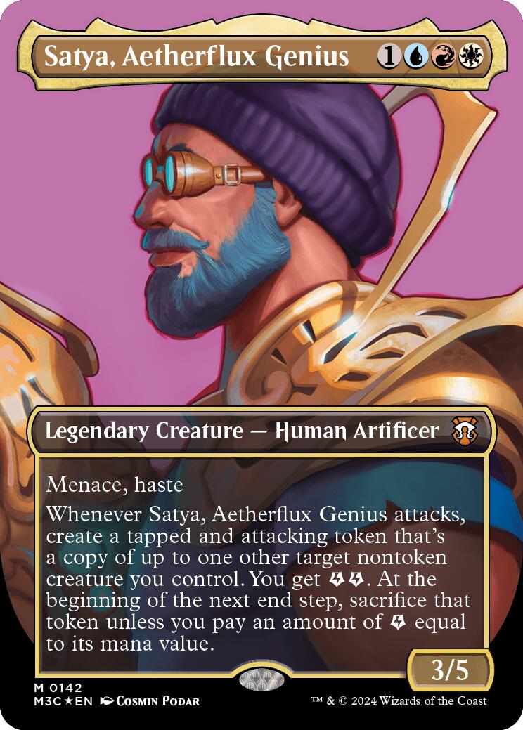 Satya, Aetherflux Genius (Borderless) (Ripple Foil) [Modern Horizons 3 Commander] | Good Games Modbury