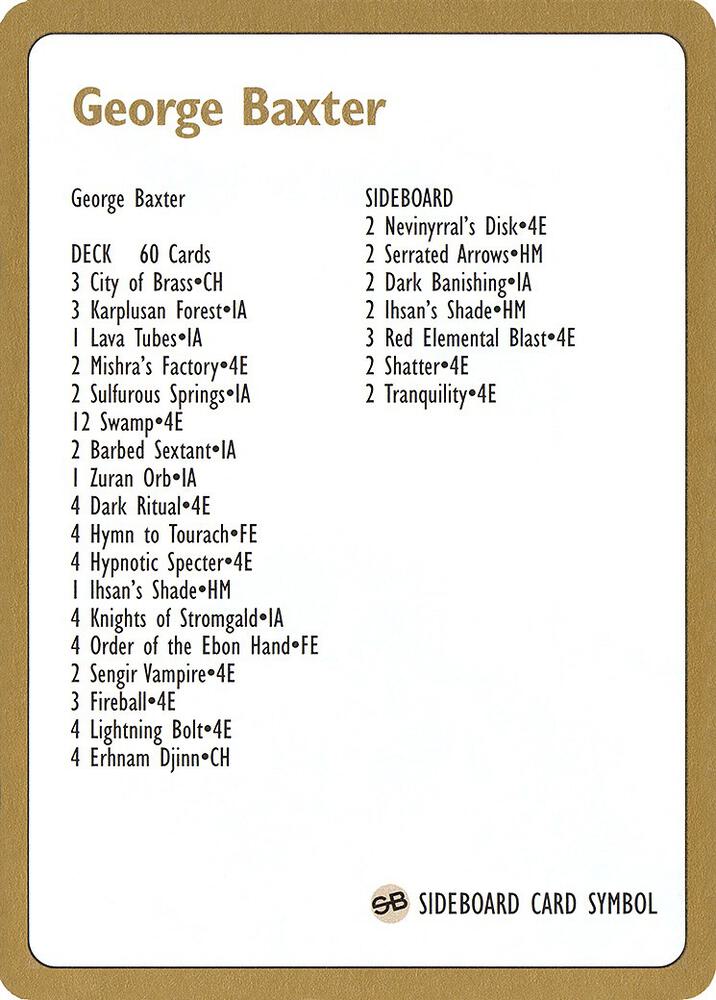 1996 George Baxter Decklist Card  (World Championship Decks)  | Good Games Modbury