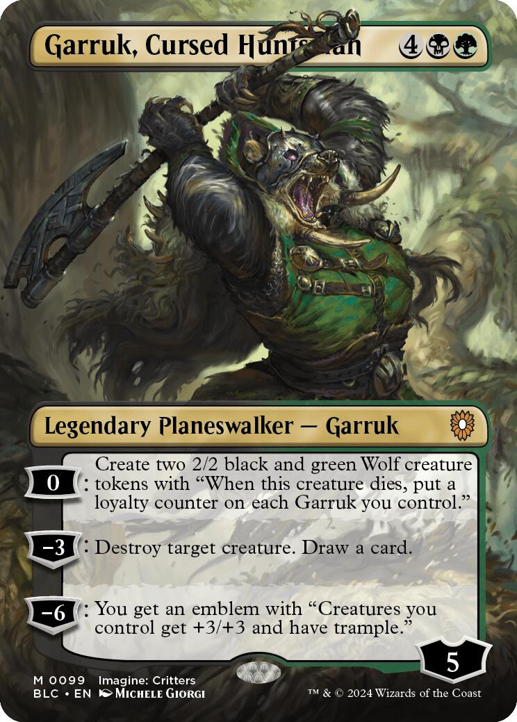 Garruk, Cursed Huntsman (Borderless) [Bloomburrow Commander] | Good Games Modbury