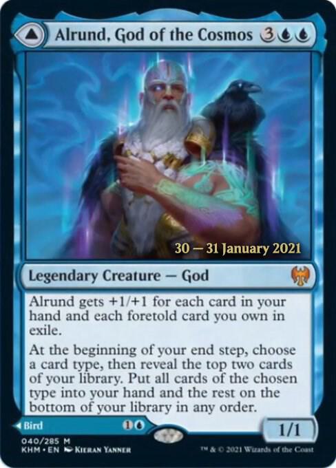 Alrund, God of the Cosmos // Hakka, Whispering Raven 40s/1 (Prerelease Cards)  - PreRelease Foil | Good Games Modbury