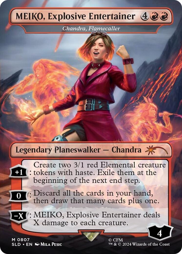 MEIKO, Explosive Entertainer - Chandra, Flamecaller (Rainbow Foil) [Secret Lair Drop Series] | Good Games Modbury