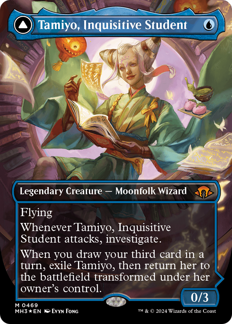 Tamiyo, Inquisitive Student // Tamiyo, Seasoned Scholar (Borderless) (Textured Foil) [Modern Horizons 3] | Good Games Modbury