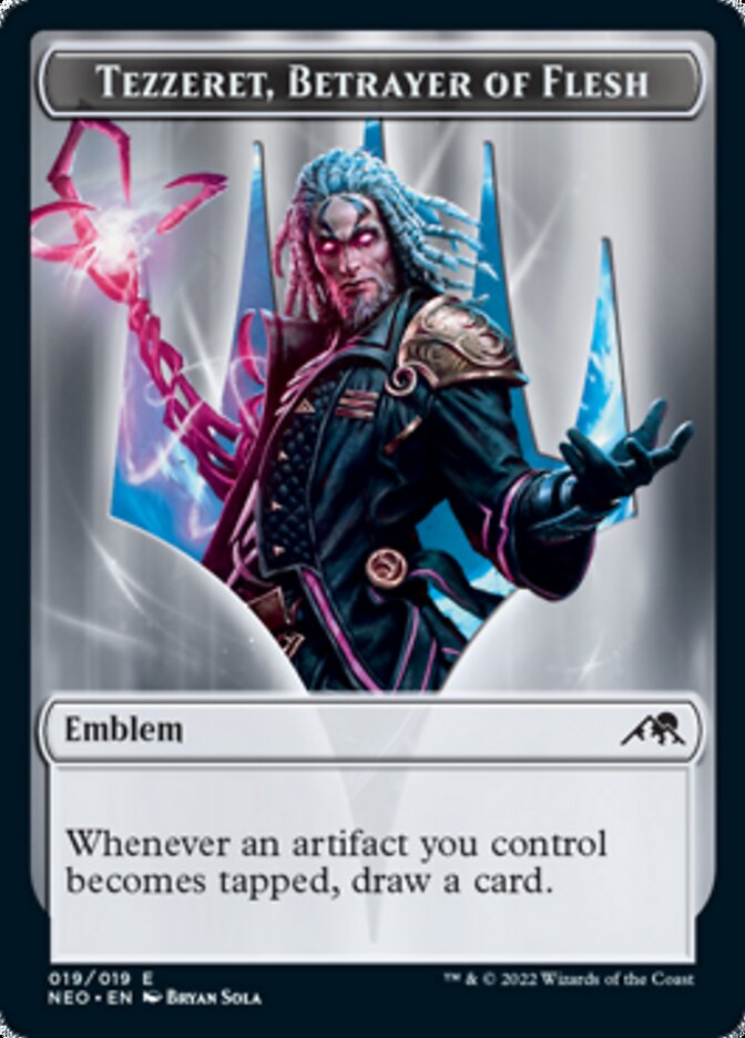 Spirit (002) // Tezzeret, Betrayer of Flesh Emblem Double-Sided Token [Kamigawa: Neon Dynasty Tokens] | Good Games Modbury