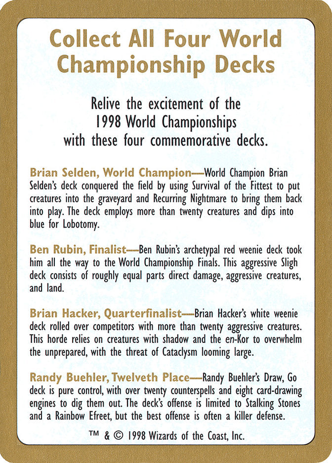 1998 World Championships Ad  (World Championship Decks)  | Good Games Modbury