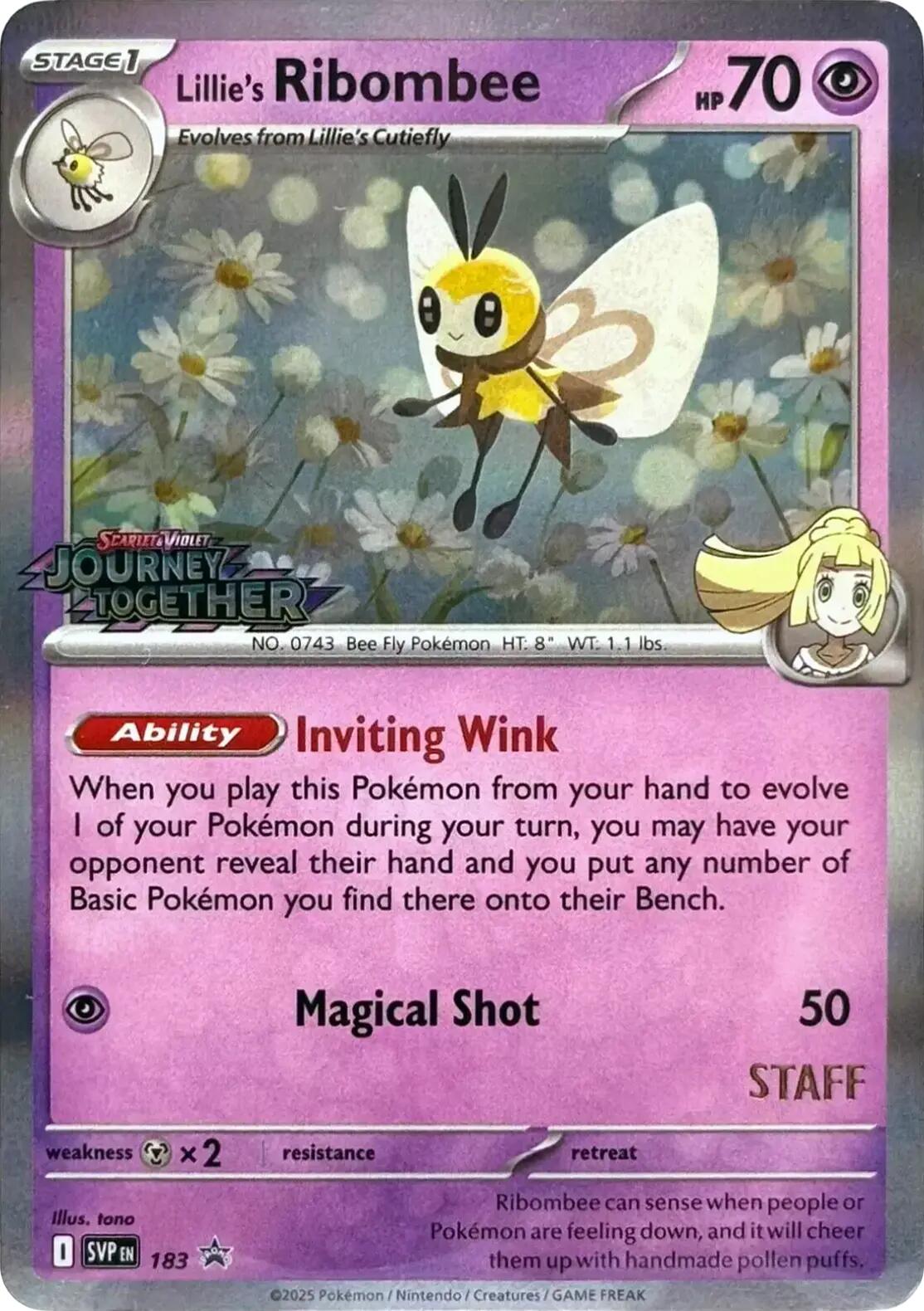 Lillie's Ribombee (183) (Prerelease Staff) [Scarlet & Violet: Black Star Promos] | Good Games Modbury