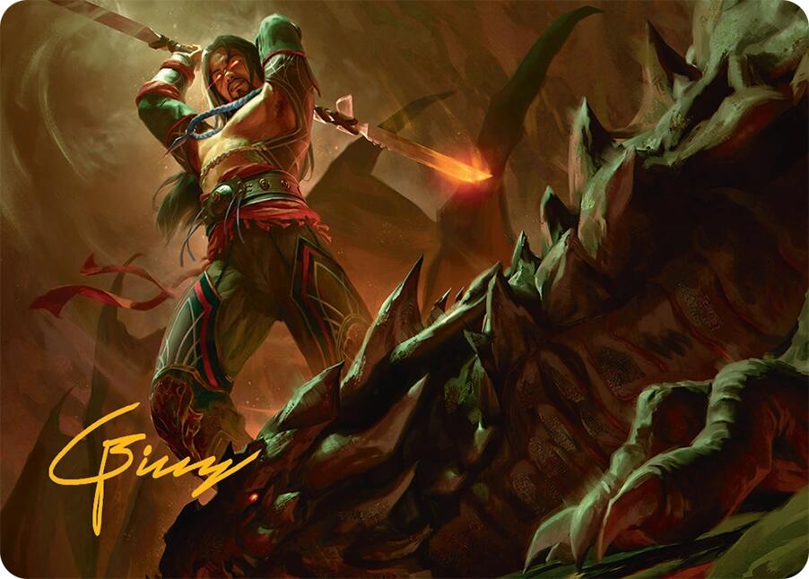 Sarkhan's Resolve Art Card (18/54) (Gold-Stamped Signature) [Tarkir: Dragonstorm Art Series] | Good Games Modbury