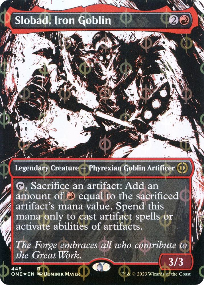 Slobad, Iron Goblin 448/271 (Phyrexia: All Will Be One)  - Borderless Compleat Foil | Good Games Modbury