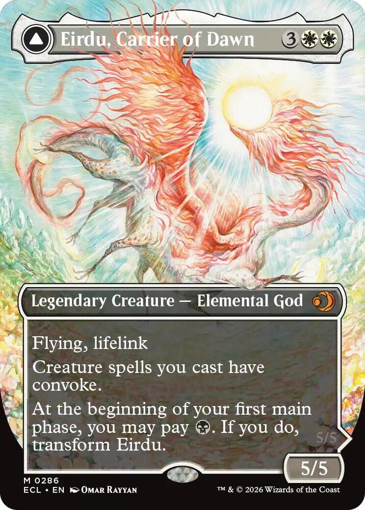 Eirdu, Carrier of Dawn // Isilu, Carrier of Twilight 286/273 (Lorwyn Eclipsed)  - Borderless Foil | Good Games Modbury