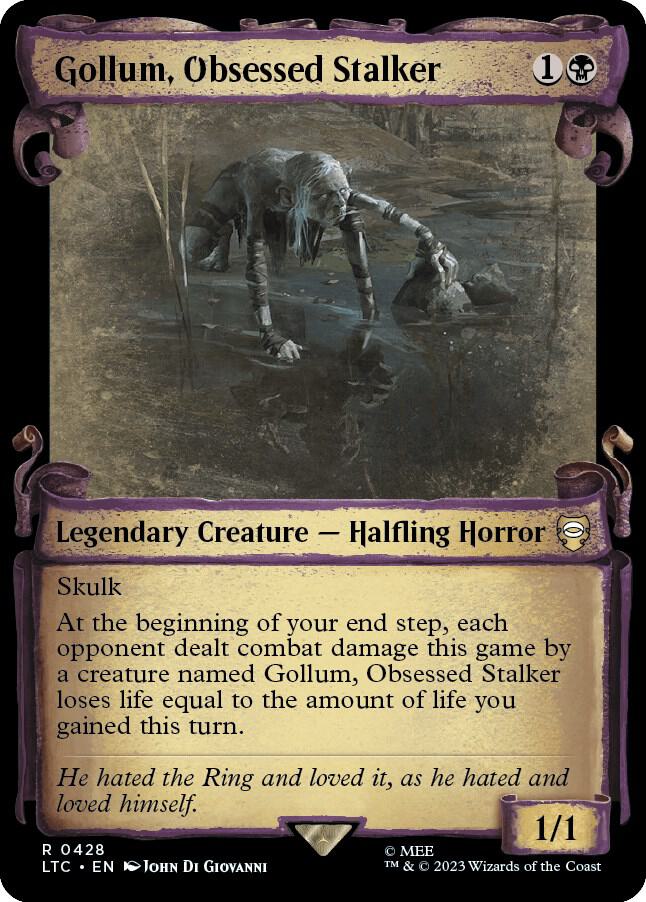 Gollum Obsessed Stalker Showcase Scrolls 428 (Commander: The Lord of the Rings: Tales of Middle-earth)  - Showcase Scroll Foil | Good Games Modbury