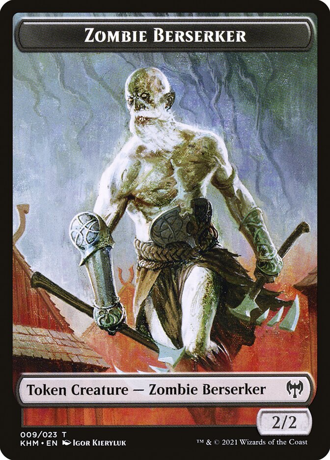 Human Warrior // Zombie Berserker Double-Sided Token [Kaldheim Tokens] | Good Games Modbury