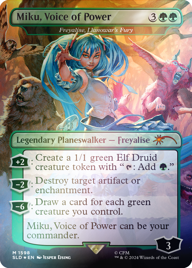 Miku, Voice of Power - Freyalise, Llanowar's Fury (Rainbow Foil) [Secret Lair Drop Series] | Good Games Modbury