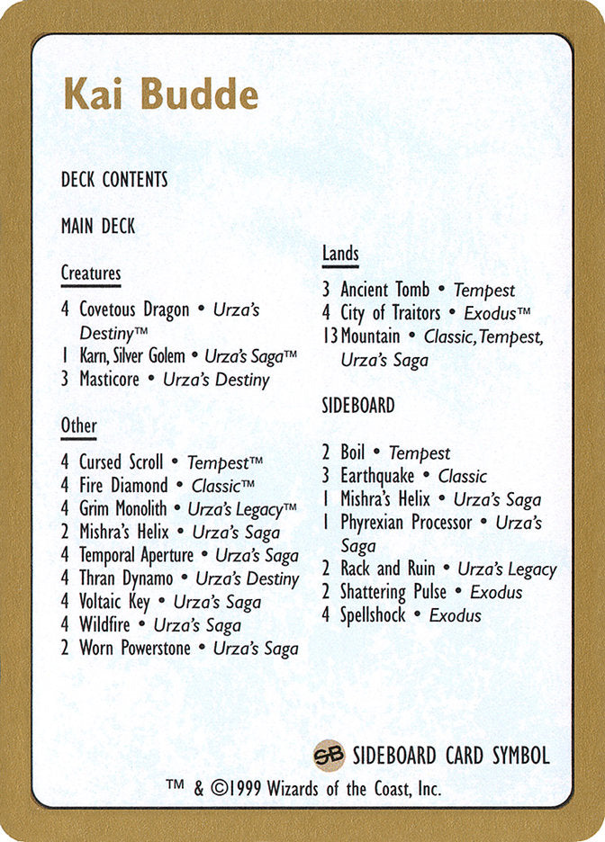 Kai Budde Decklist  (World Championship Decks)  | Good Games Modbury