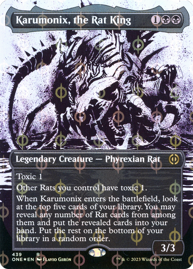 Karumonix, the Rat King (Borderless Ichor Step-and-Compleat Foil) [Phyrexia: All Will Be One] | Good Games Modbury