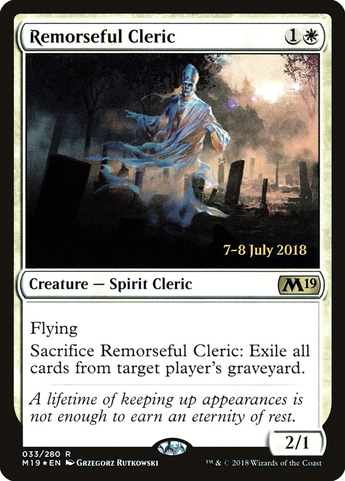 Remorseful Cleric [Core Set 2019 Prerelease Promos] | Good Games Modbury