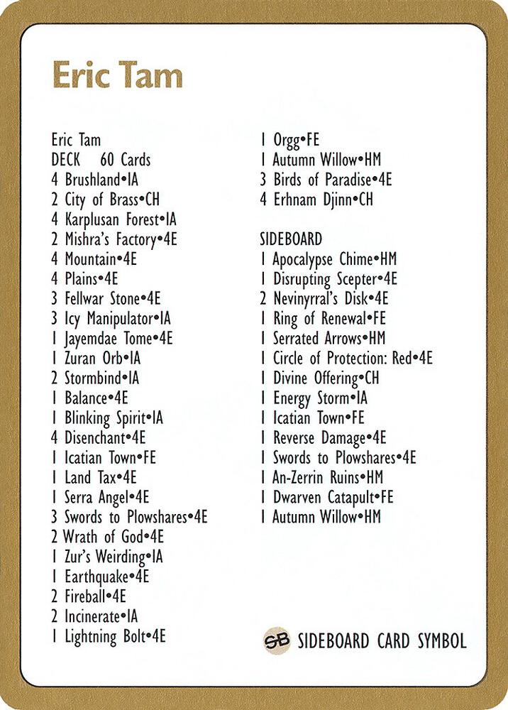 1996 Eric Tam Decklist Card  (World Championship Decks)  | Good Games Modbury