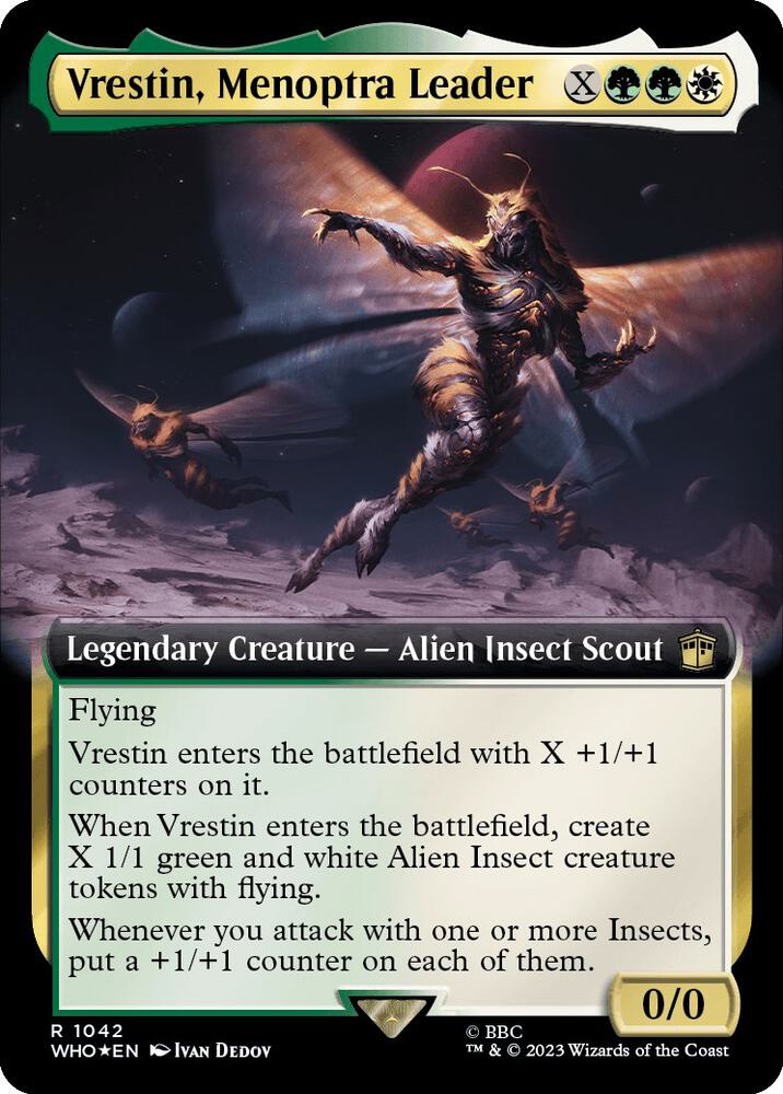 Vrestin, Menoptra Leader 1042/331 (Universes Beyond: Doctor Who)  - Extended Art Surge Foil | Good Games Modbury